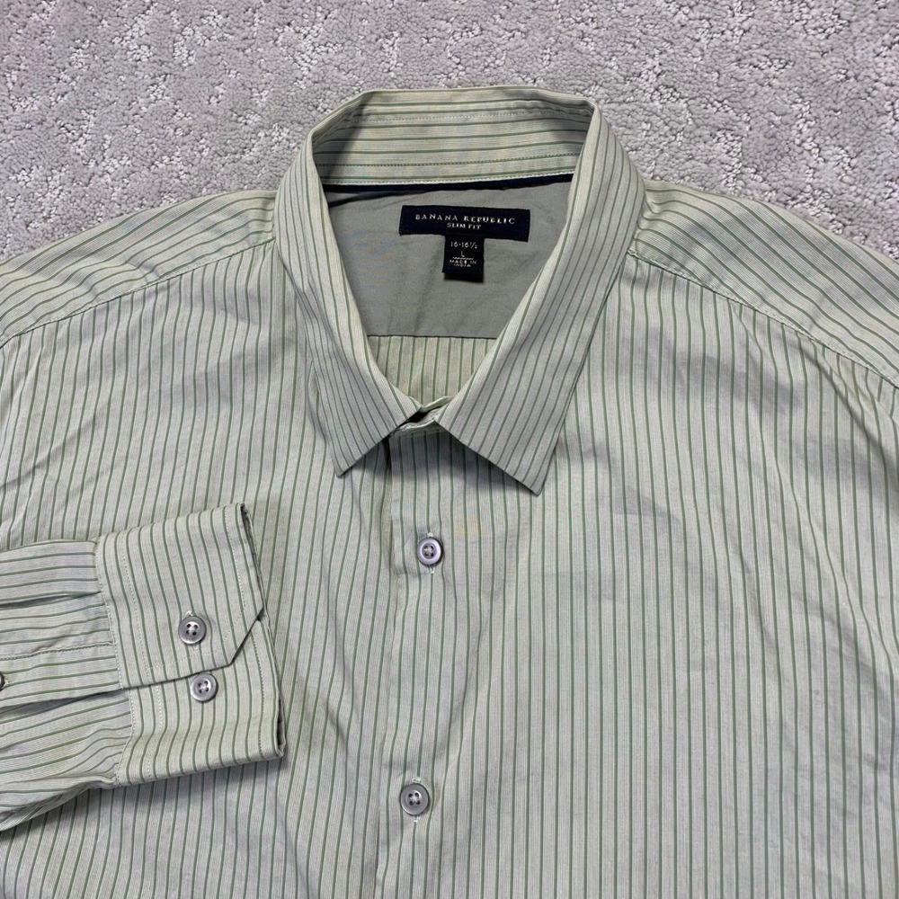 Banana Republic Green Striped Casual Button Down Shirt